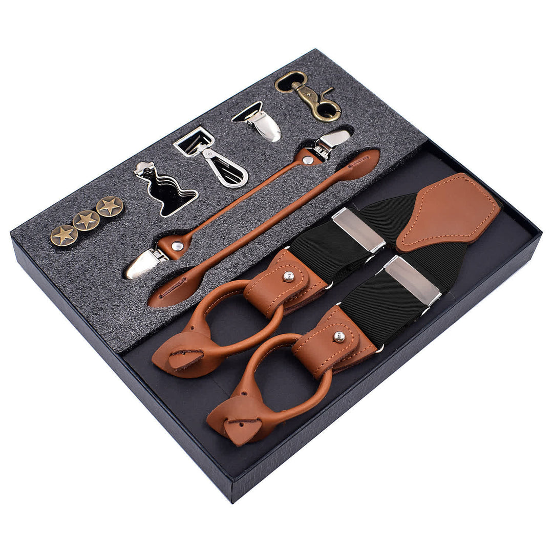 8-teiliges Set einfarbiger, kombinierbarer, verstellbarer Hosenträger mit Schnallen - Schwarz - image 0