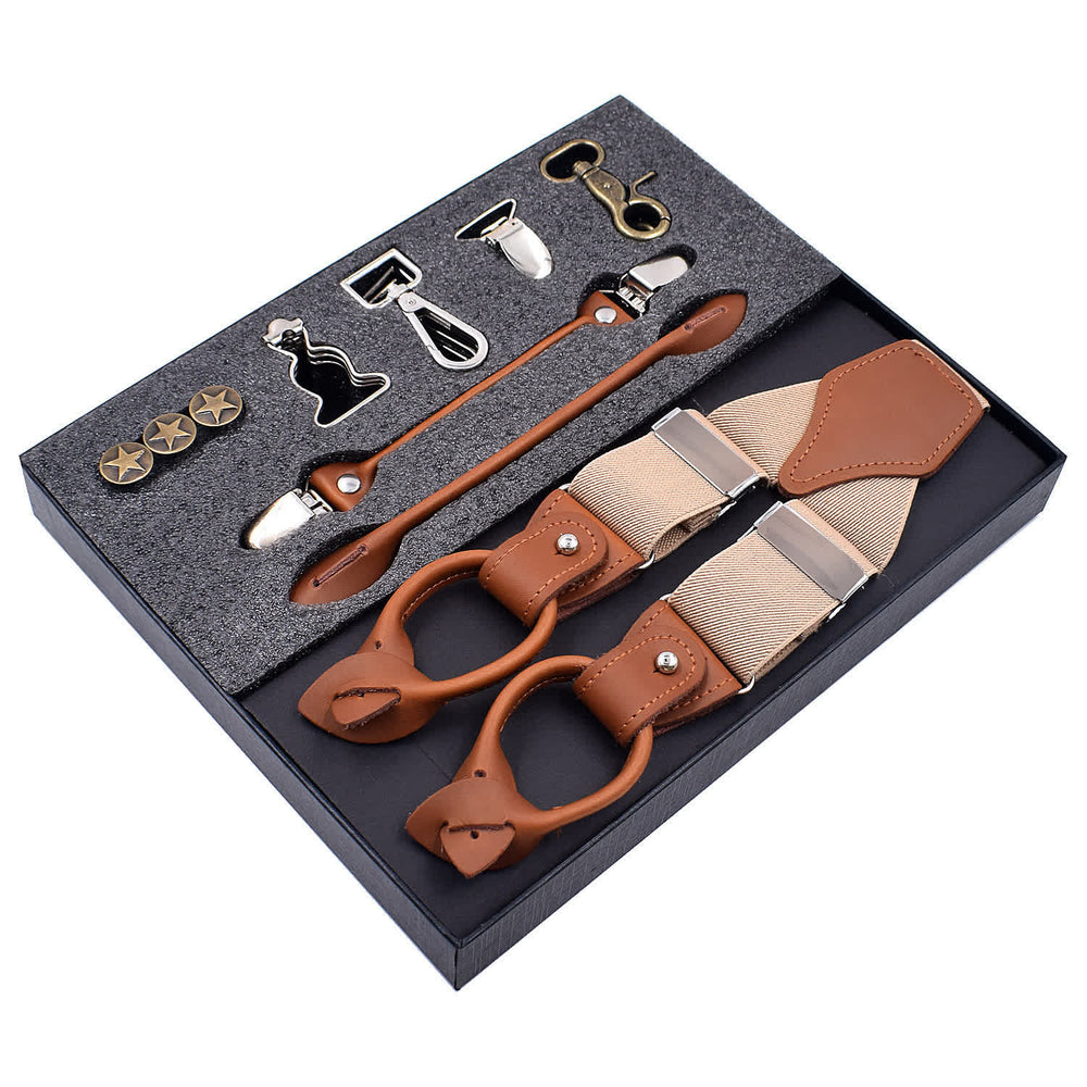 8-teiliges Set einfarbiger, kombinierbarer, verstellbarer Hosenträger mit Schnallen - Beige - image 1