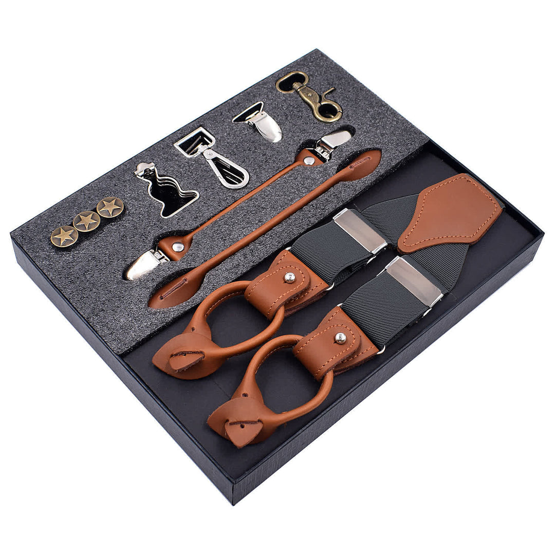 8-teiliges Set einfarbiger, kombinierbarer, verstellbarer Hosenträger mit Schnallen - Dunkelgrau - image 16