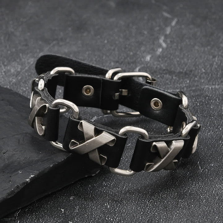 Gothic Punk Heavy Metal Nietenarmband aus PU-Leder - X-Stollen - image 2