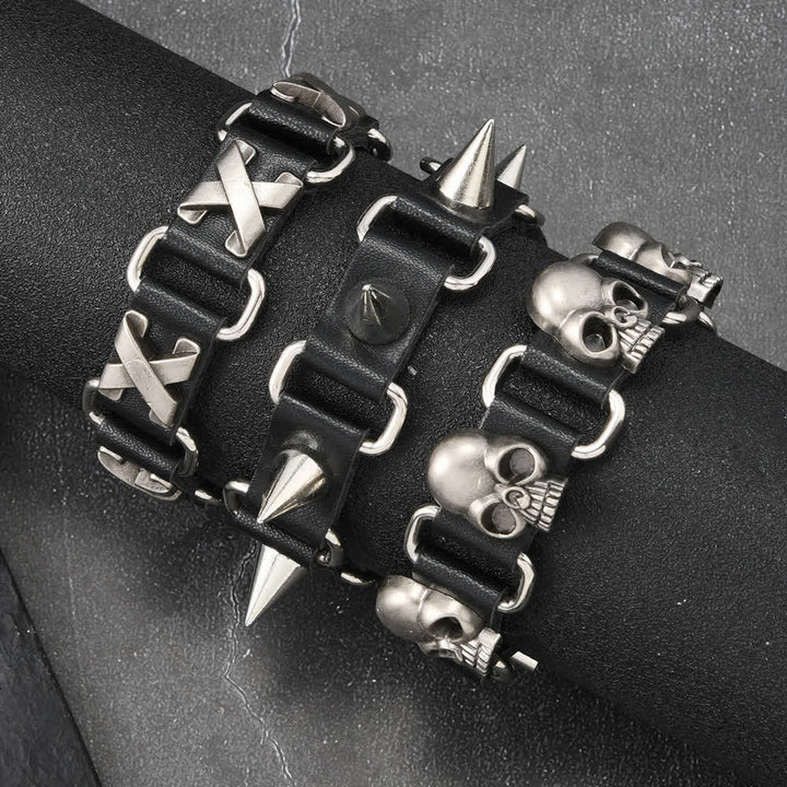 Gothic Punk Heavy Metal Nietenarmband aus PU-Leder - image 0