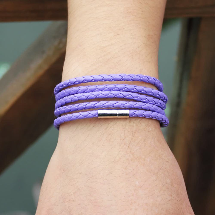 Mehrlagiges Armband aus geflochtenem PU-Leder mit Magnetverschluss - Lila - image 14