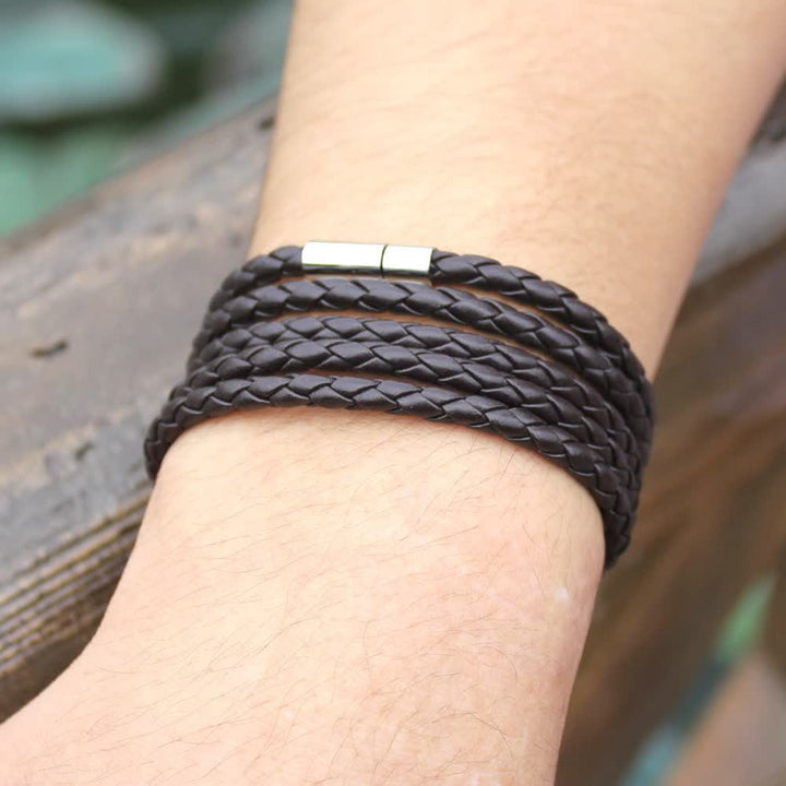 Mehrlagiges Armband aus geflochtenem PU-Leder mit Magnetverschluss - Kaffee - image 2