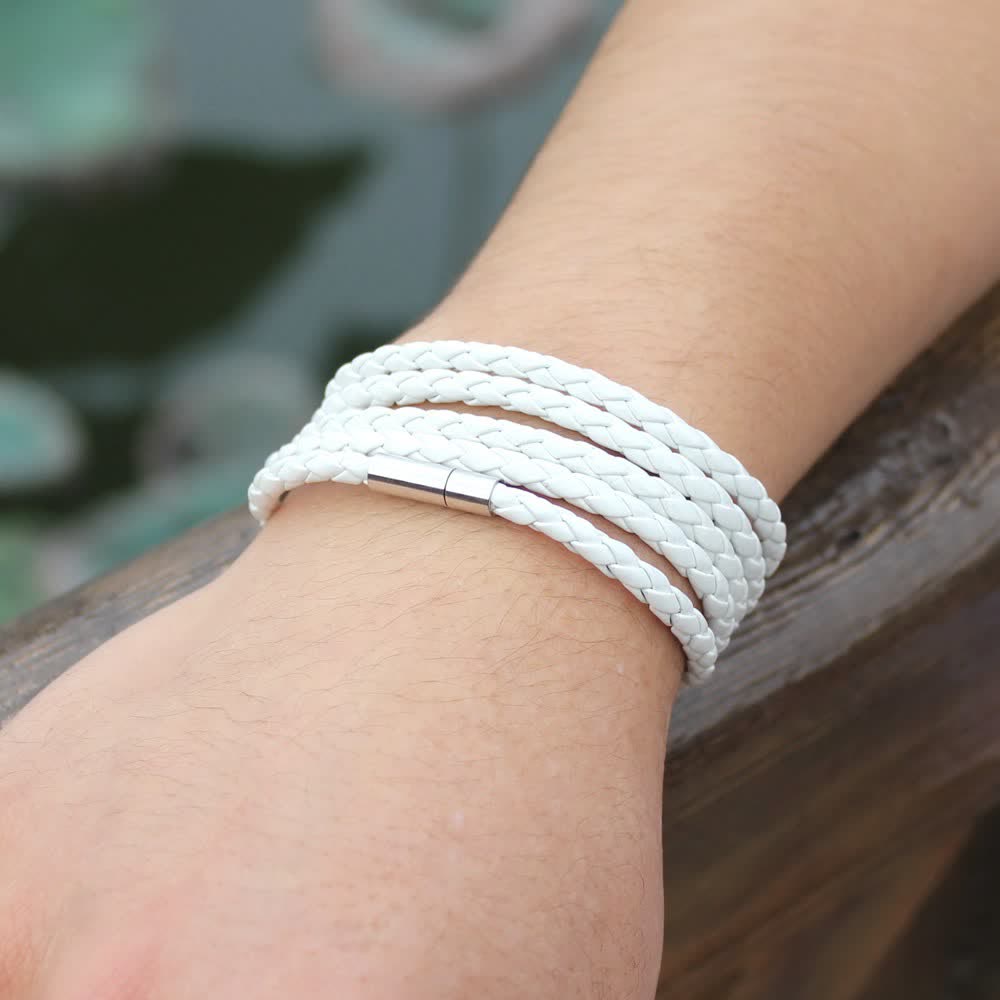 Mehrlagiges Armband aus geflochtenem PU-Leder mit Magnetverschluss - Weiß - image 4