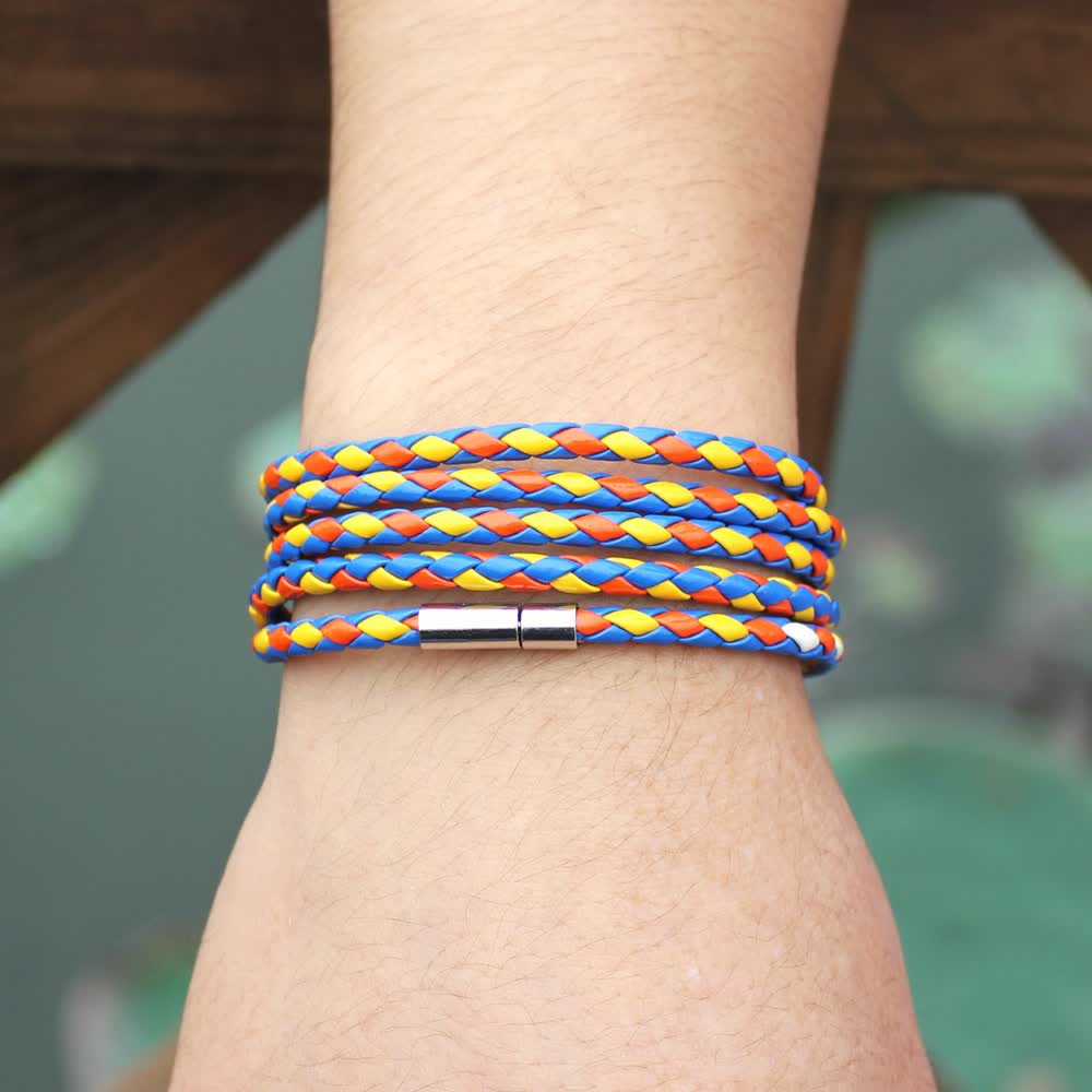 Mehrlagiges Armband aus geflochtenem PU-Leder mit Magnetverschluss - Farbig - image 10