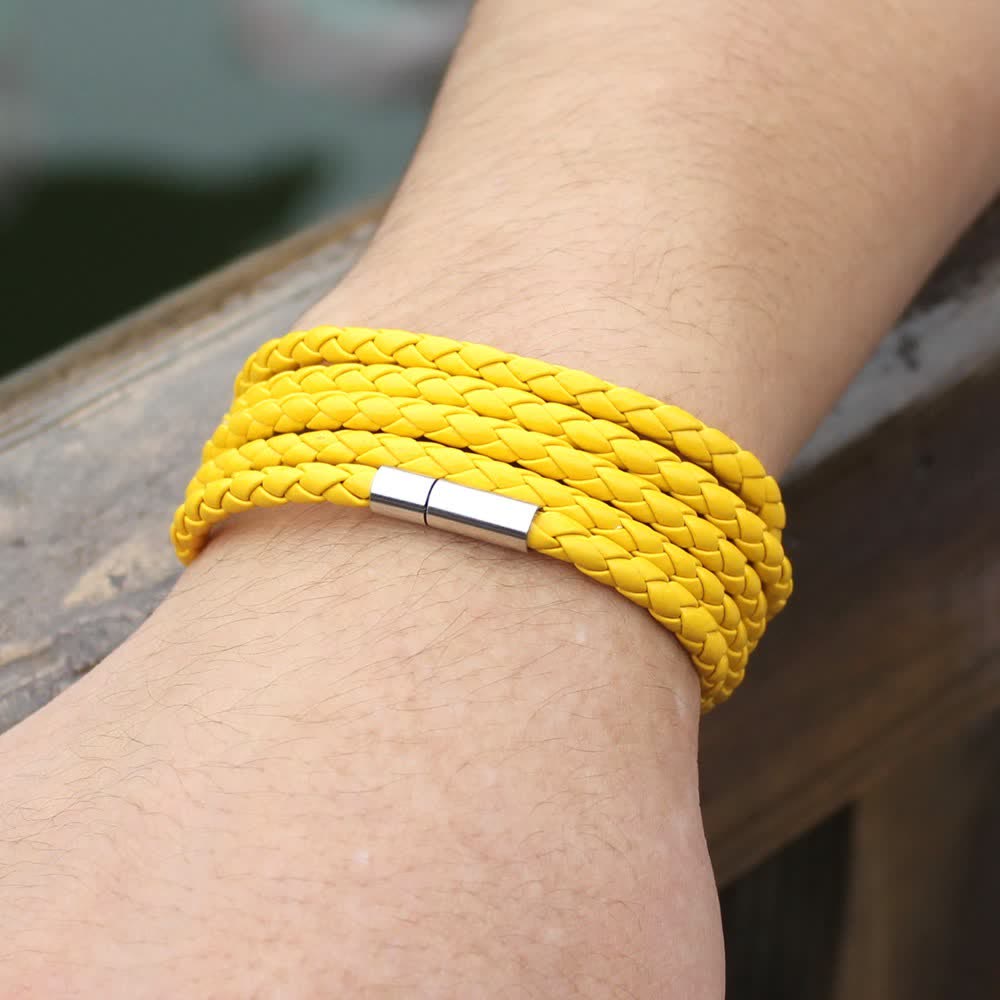 Mehrlagiges Armband aus geflochtenem PU-Leder mit Magnetverschluss - Gelb - image 12