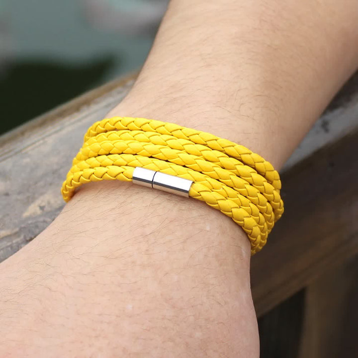 Mehrlagiges Armband aus geflochtenem PU-Leder mit Magnetverschluss - Gelb - image 12