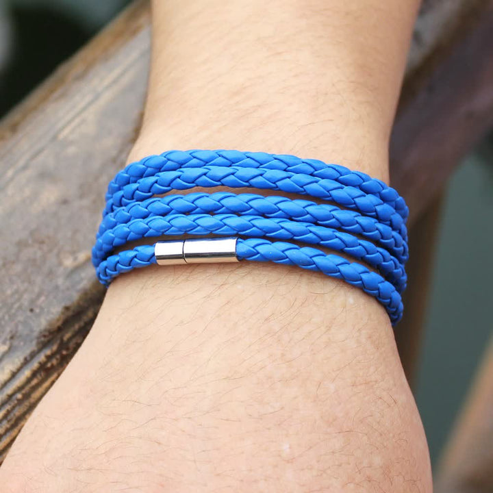 Mehrlagiges Armband aus geflochtenem PU-Leder mit Magnetverschluss - Blau - image 18