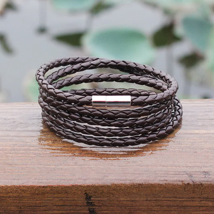 Mehrlagiges Armband aus geflochtenem PU-Leder mit Magnetverschluss - image 3