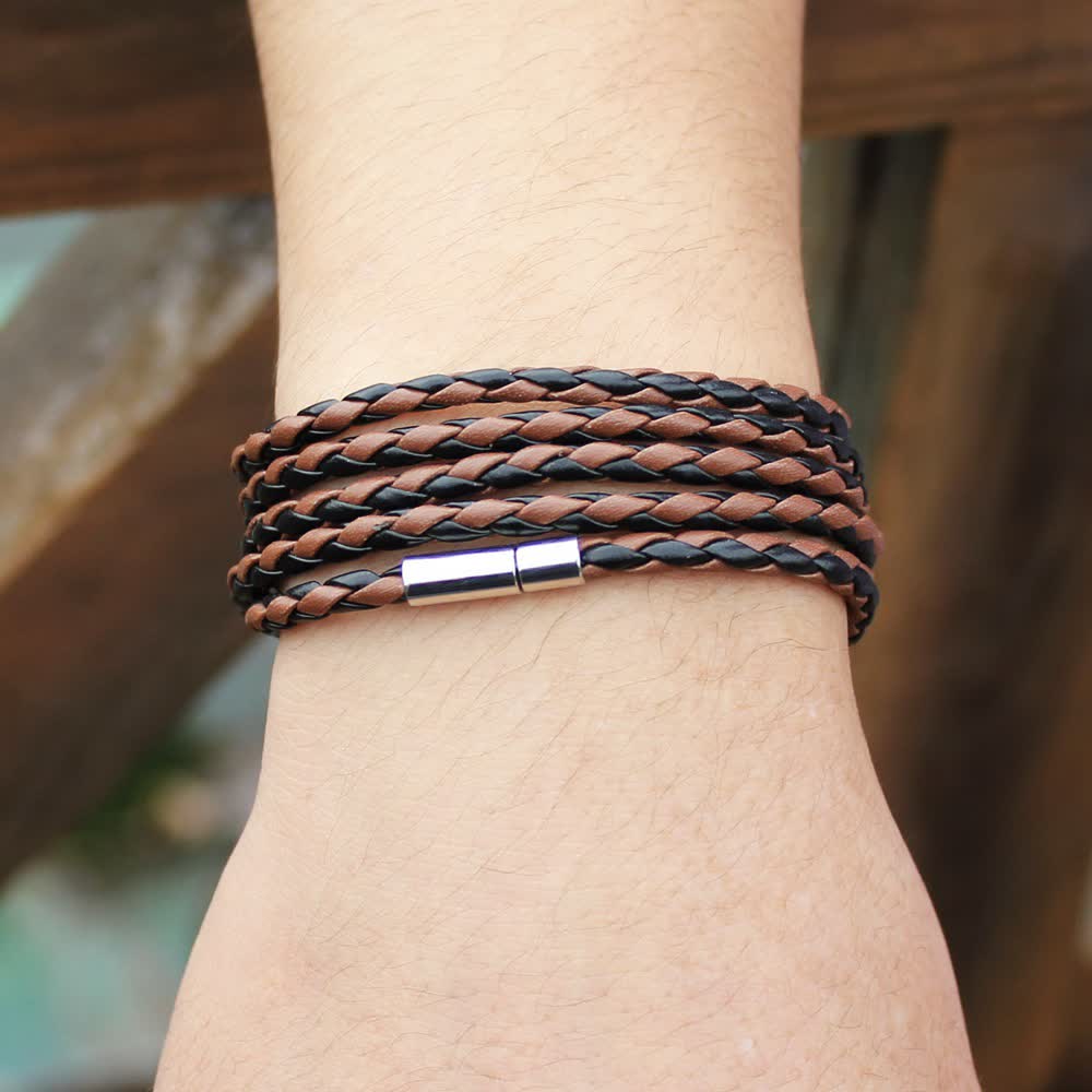 Mehrlagiges Armband aus geflochtenem PU-Leder mit Magnetverschluss - Schwarzer Kaffee - image 6