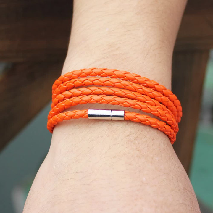 Mehrlagiges Armband aus geflochtenem PU-Leder mit Magnetverschluss - Orange - image 16