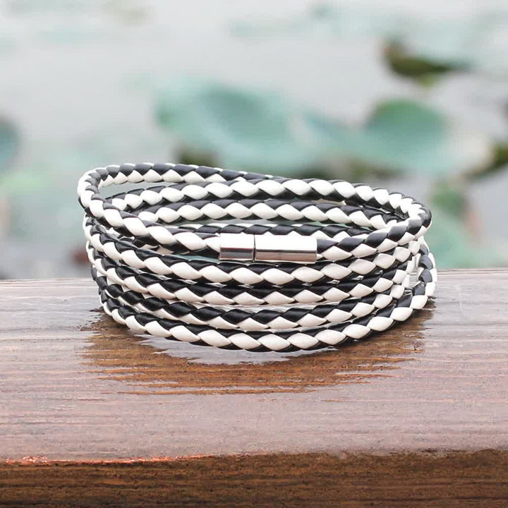 Mehrlagiges Armband aus geflochtenem PU-Leder mit Magnetverschluss - image 9