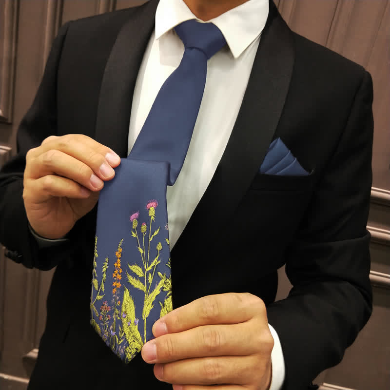 Marineblau Herren-Krawatte Mit Blumenmuster - image 2