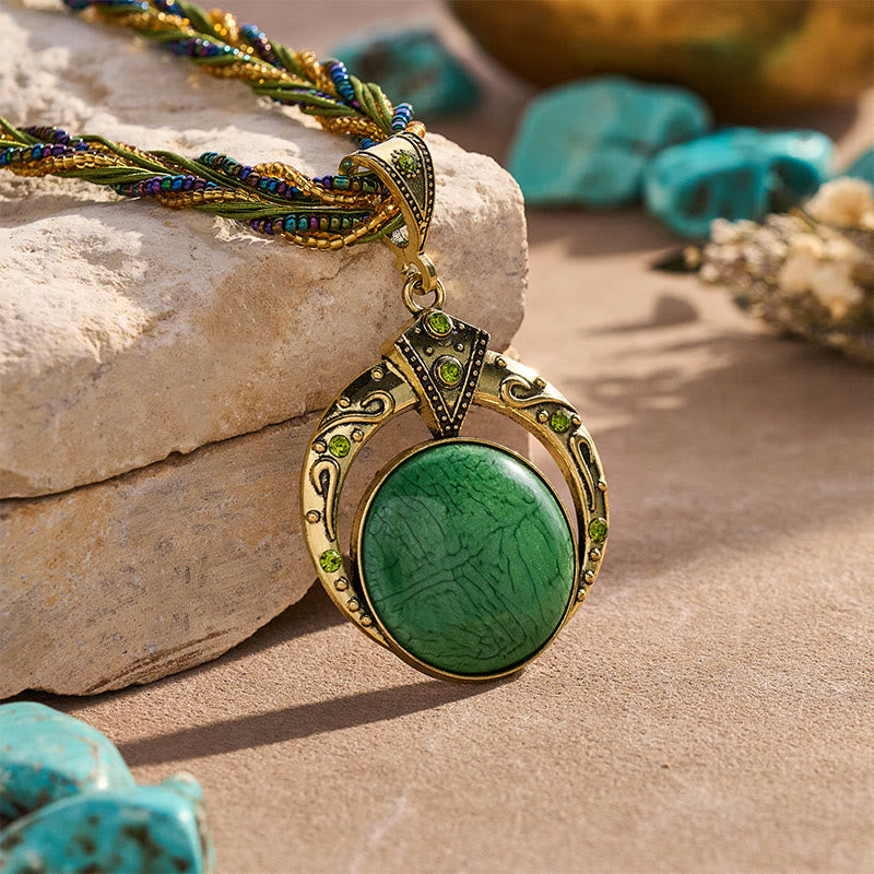 Handgefertigte Halskette im Boho-Vintage-Stil mit runden Steinen und Perlen - image 3