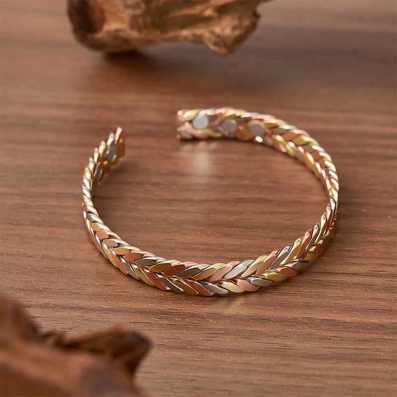 Dreifarbiges, kupferfarbenes, geflochtenes Armband mit Öffnung und Magnetverschluss - image 3