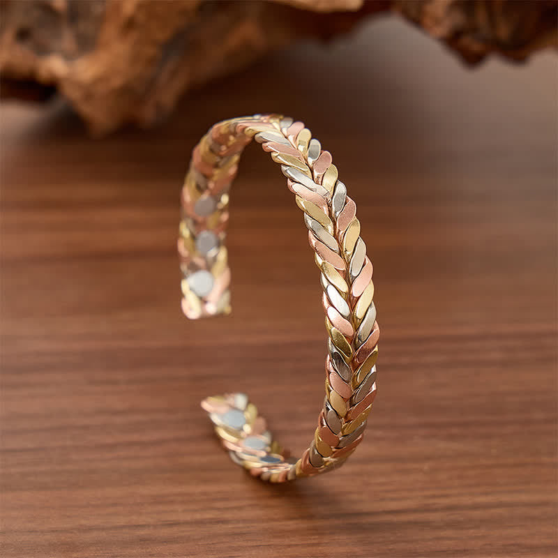 Dreifarbiges, kupferfarbenes, geflochtenes Armband mit Öffnung und Magnetverschluss - Dreifarbig - image 0