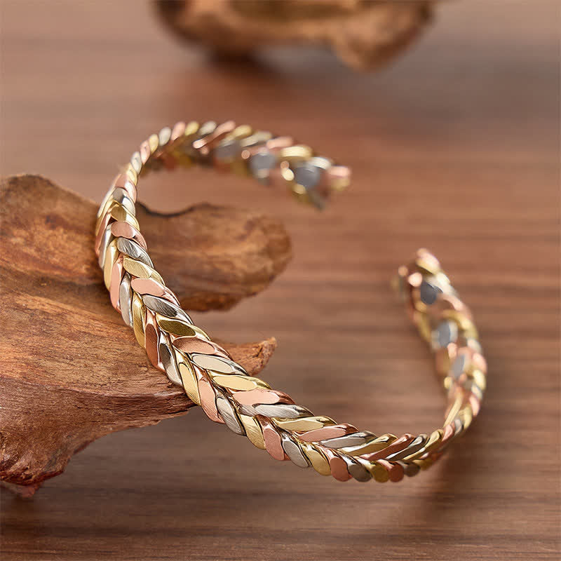 Dreifarbiges, kupferfarbenes, geflochtenes Armband mit Öffnung und Magnetverschluss - image 2