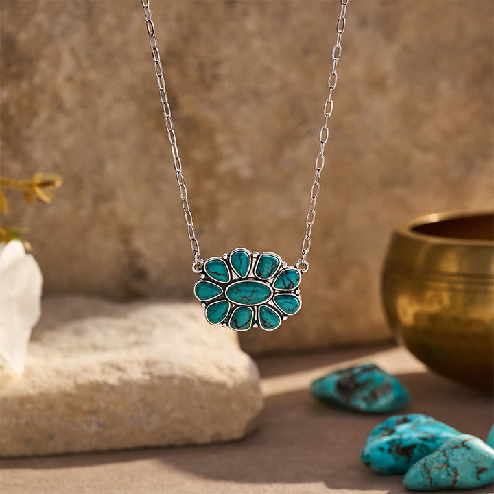 Vintage Boho Türkisblumen-Halskette für Damen - Blau - image 0