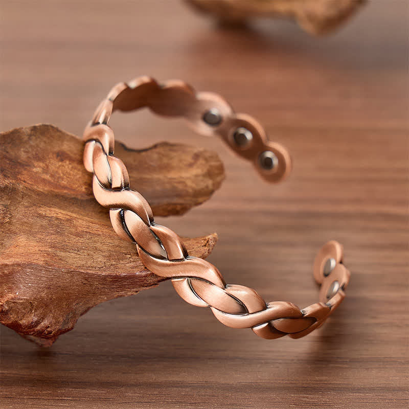 Geflochtenes, gedrehtes Armband- und Ring-Set aus reinem Kupfer mit Magnetverschluss - Armband - image 3