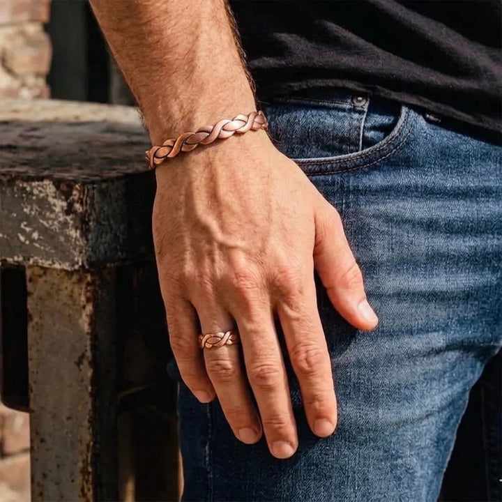 Geflochtenes, gedrehtes Armband- und Ring-Set aus reinem Kupfer mit Magnetverschluss - image 1