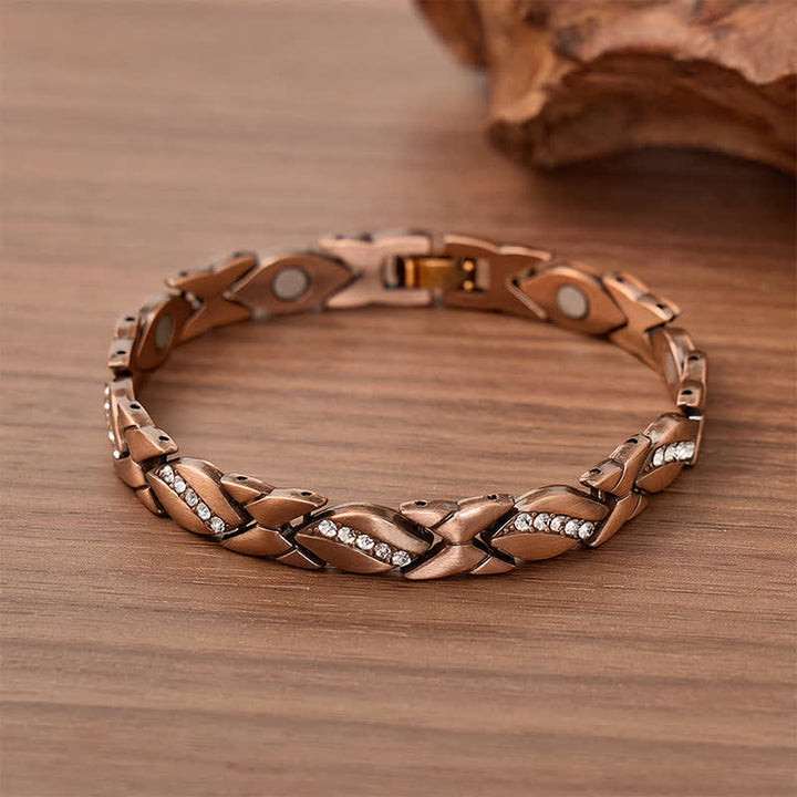 Magnetarmband aus Kupfer mit Kristallblatt-Kette und Werkzeug zum Entfernen von Gliedern - Rotbronze - image 0