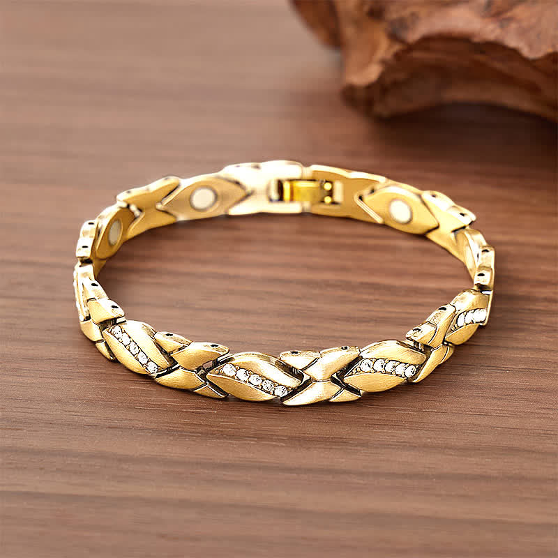 Magnetarmband aus Kupfer mit Kristallblatt-Kette und Werkzeug zum Entfernen von Gliedern - Gold - image 5