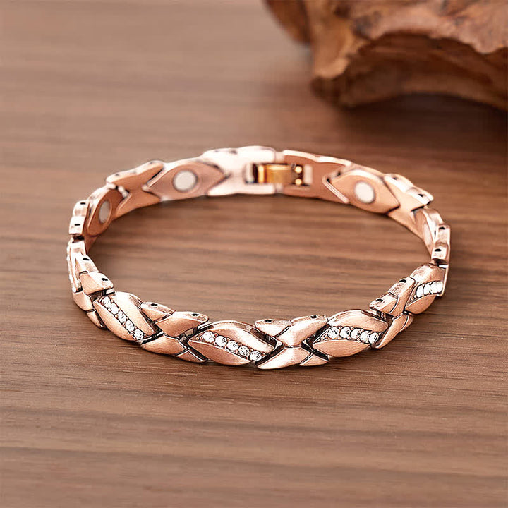 Magnetarmband aus Kupfer mit Kristallblatt-Kette und Werkzeug zum Entfernen von Gliedern - Roségold - image 4