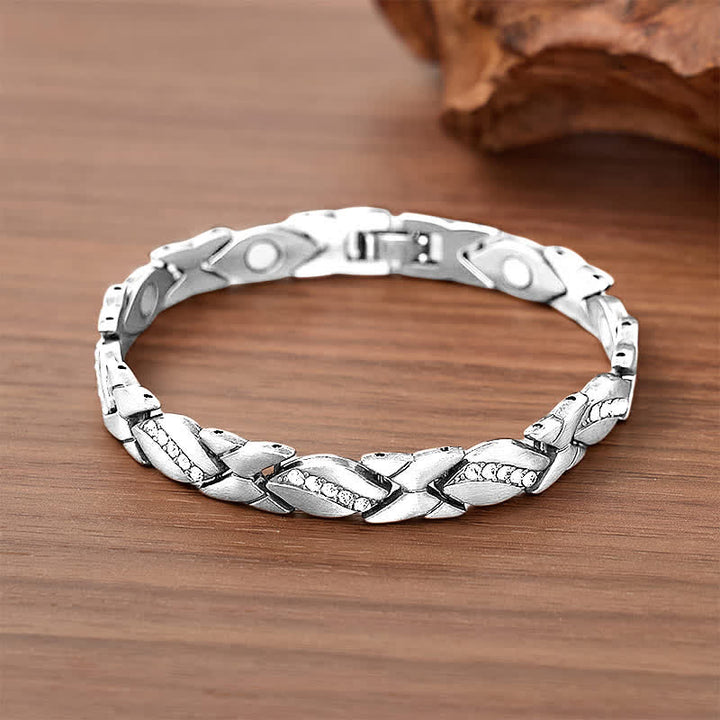 Magnetarmband aus Kupfer mit Kristallblatt-Kette und Werkzeug zum Entfernen von Gliedern - Silber - image 6