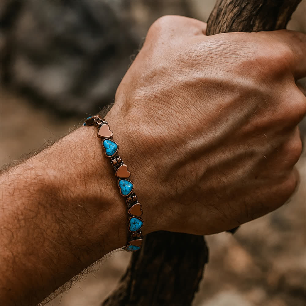 Türkisfarbenes Herz-Armband aus Kupfer mit Magnetkette und Werkzeug zum Entfernen von Gliedern - image 1