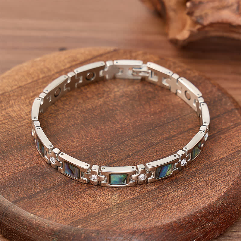 Silbernes Armband mit magnetischer Kette aus Abalone-Muschel und Werkzeug zum Entfernen von Gliedern - image 3