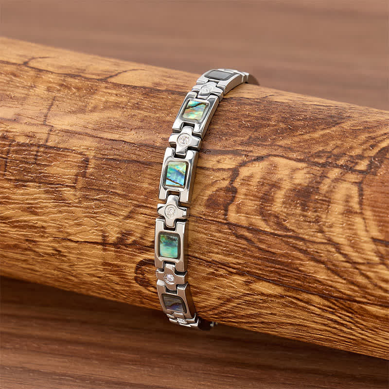 Silbernes Armband mit magnetischer Kette aus Abalone-Muschel und Werkzeug zum Entfernen von Gliedern - image 2