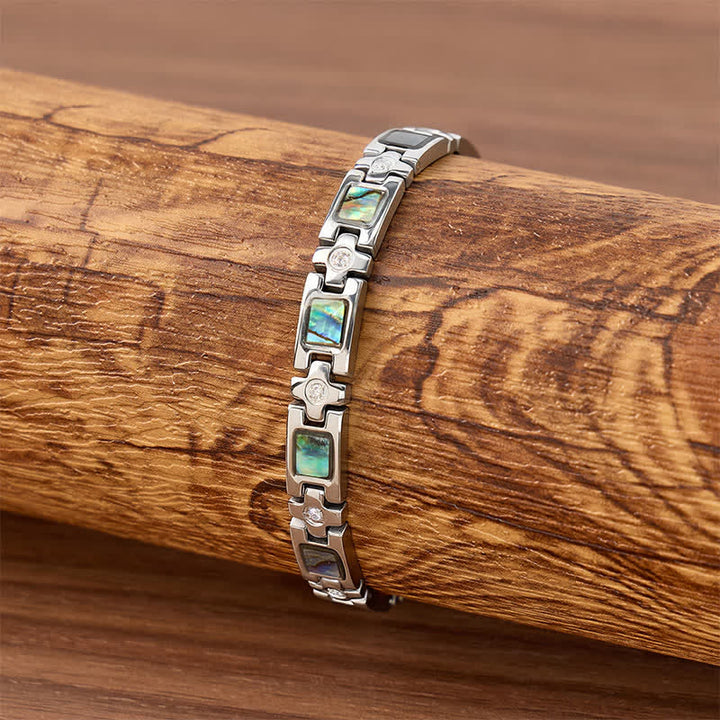 Silbernes Armband mit magnetischer Kette aus Abalone-Muschel und Werkzeug zum Entfernen von Gliedern - image 2