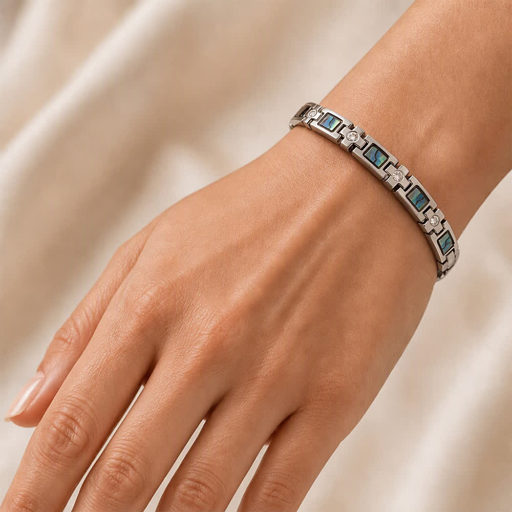 Silbernes Armband mit magnetischer Kette aus Abalone-Muschel und Werkzeug zum Entfernen von Gliedern - image 1