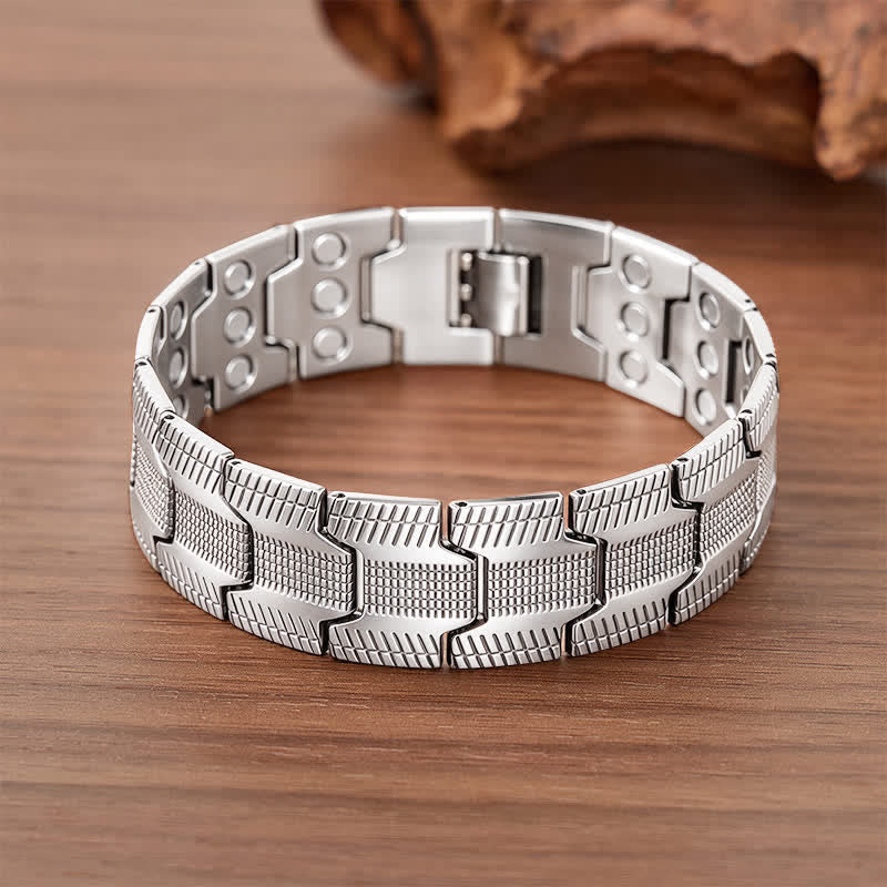 Vintage-Armband mit magnetischer Gliederkette im Pfeilmuster und Werkzeug zum Entfernen von Gliedern - Silber - image 5