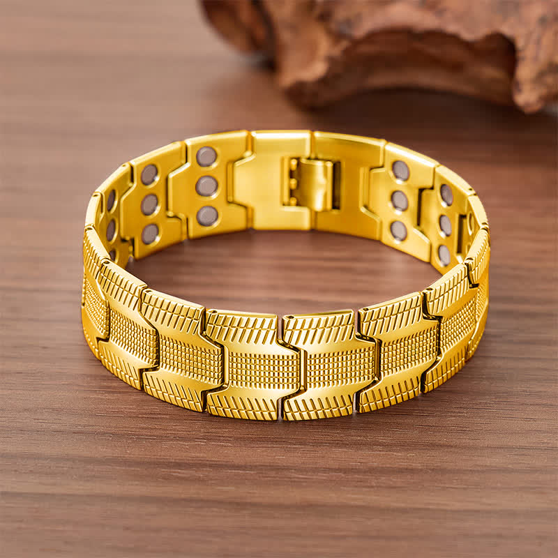 Vintage-Armband mit magnetischer Gliederkette im Pfeilmuster und Werkzeug zum Entfernen von Gliedern - Gold - image 4