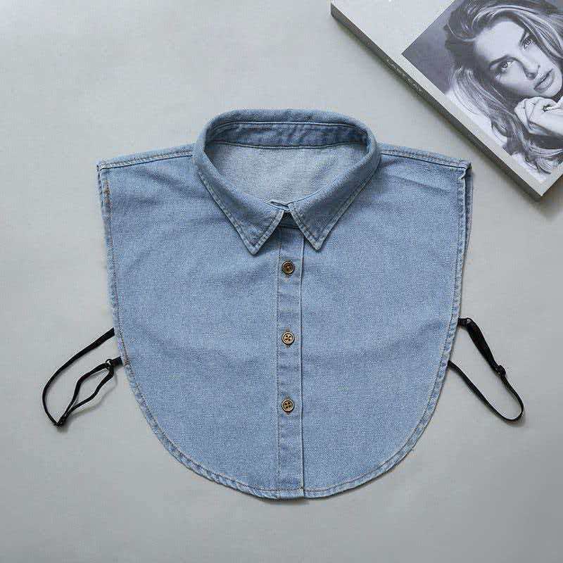 Abnehmbares Oberteil aus gewaschenem Denim, halbes Hemd mit angedeutetem Kragen - Hellblauer Denim - Einheitsgröße - image 0