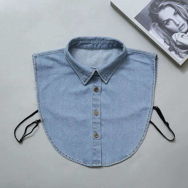 Abnehmbares Oberteil aus gewaschenem Denim, halbes Hemd mit angedeutetem Kragen - Hellblauer Denim - Einheitsgröße - image 0