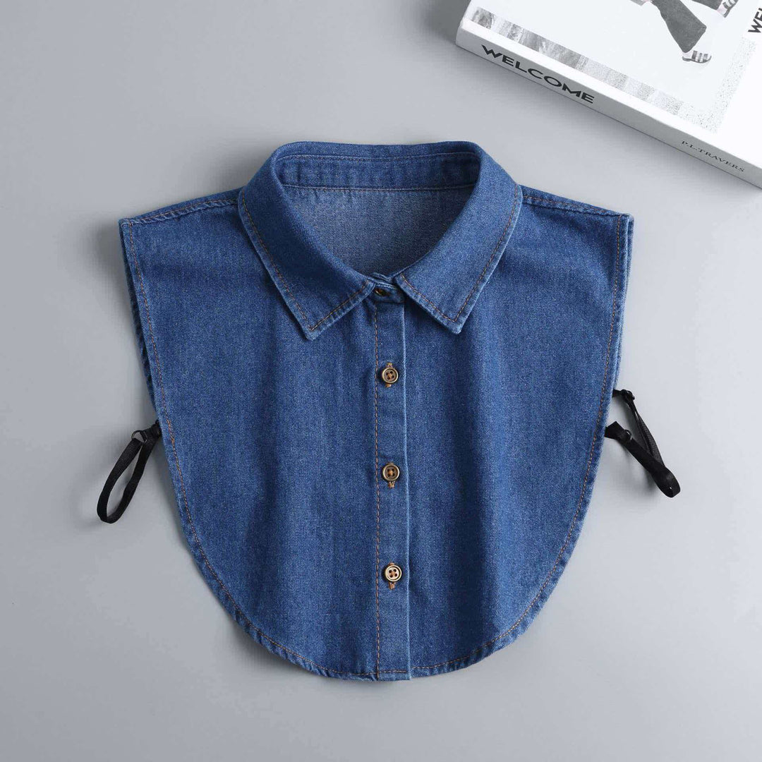 Abnehmbares Oberteil aus gewaschenem Denim, halbes Hemd mit angedeutetem Kragen - Dunkelblauer Denim - Einheitsgröße - image 2