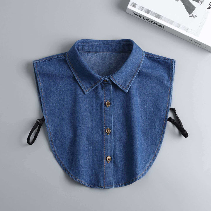 Abnehmbares Oberteil aus gewaschenem Denim, halbes Hemd mit angedeutetem Kragen - Dunkelblauer Denim - Einheitsgröße - image 2