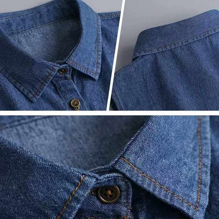 Abnehmbares Oberteil aus gewaschenem Denim, halbes Hemd mit angedeutetem Kragen - image 1