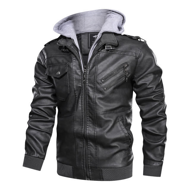 Robuster Bikermantel mit Kapuze aus PU-Leder für Herren - Grau - 3XL - image 3