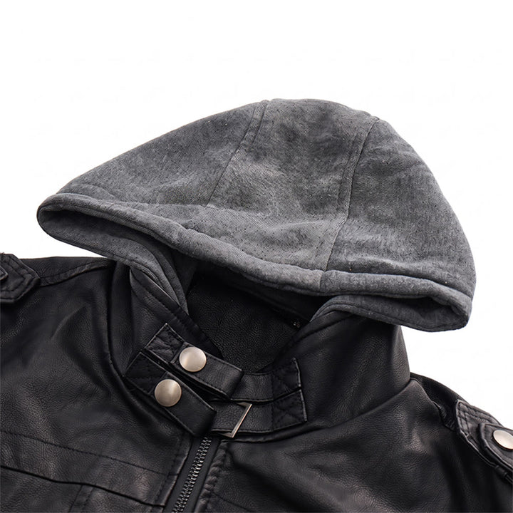 Robuster Bikermantel mit Kapuze aus PU-Leder für Herren - image 5