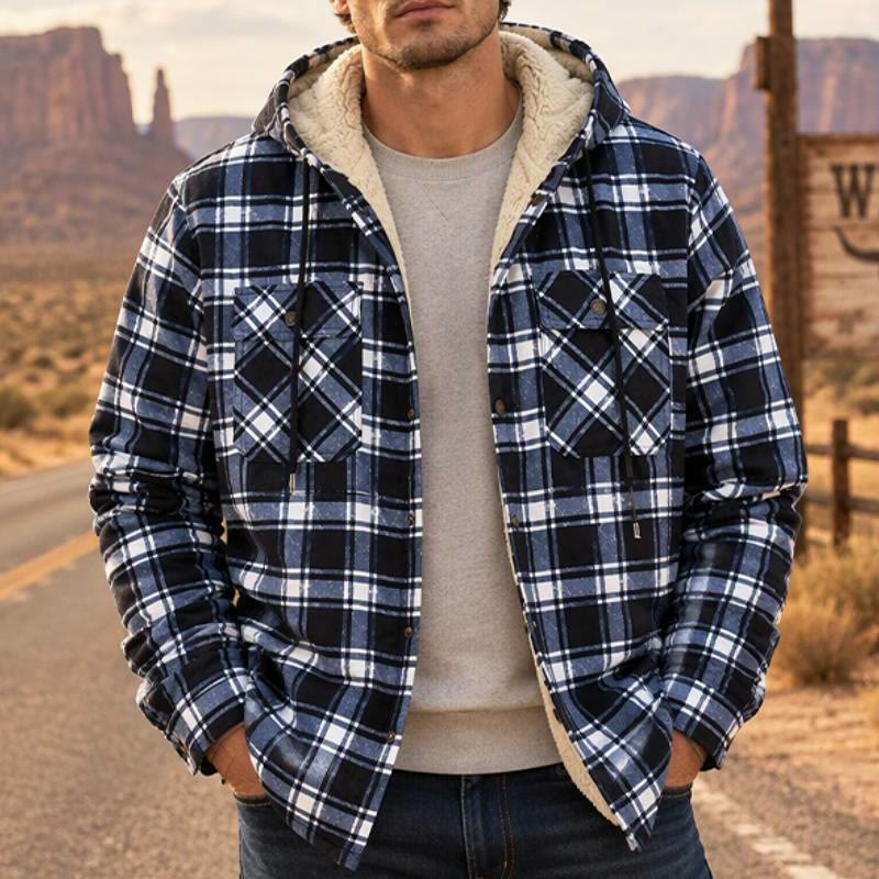 Herren-Kapuzenhemdjacke mit Karomuster und Fleecefutter - image 0