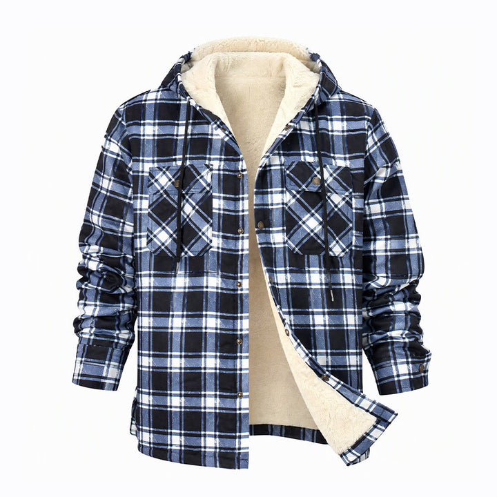 Herren-Kapuzenhemdjacke mit Karomuster und Fleecefutter - Schwarzweiß - 5XL - image 1