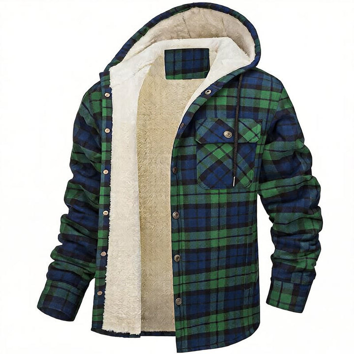 Herren-Kapuzenhemdjacke mit Karomuster und Fleecefutter - Grün - 5XL - image 2