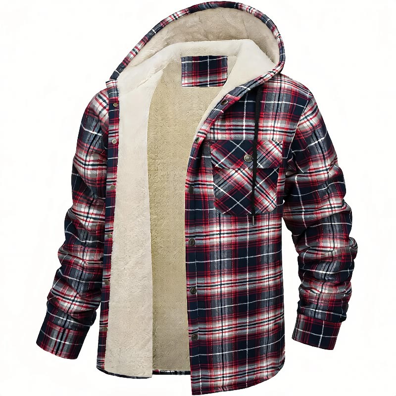 Herren-Kapuzenhemdjacke mit Karomuster und Fleecefutter - Wein - 5XL - image 8