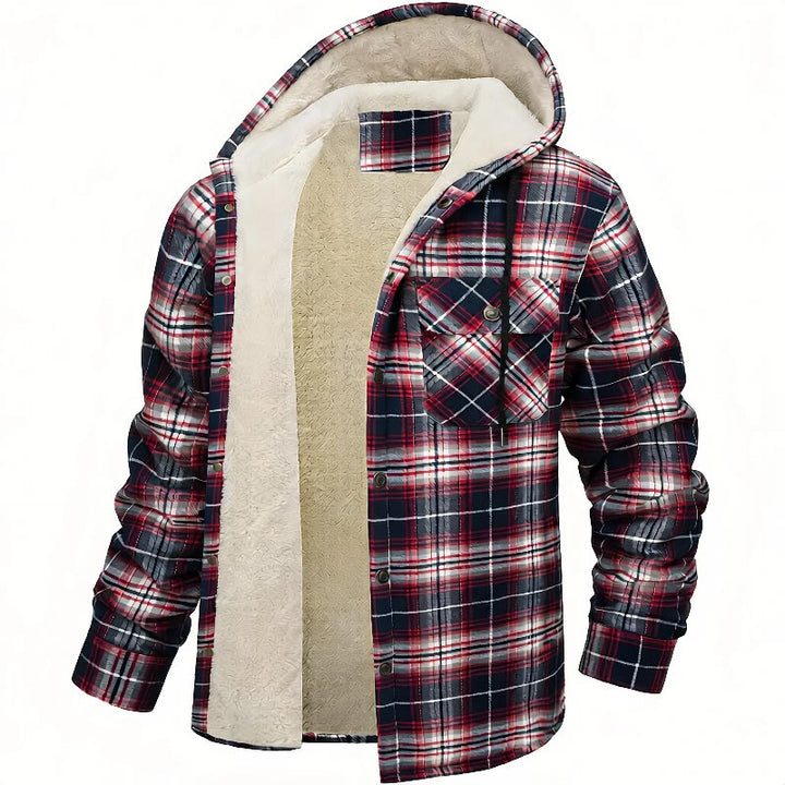 Herren-Kapuzenhemdjacke mit Karomuster und Fleecefutter - Wein - 5XL - image 8