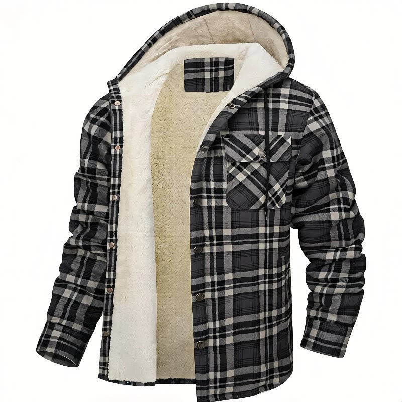 Herren-Kapuzenhemdjacke mit Karomuster und Fleecefutter - Grau - 5XL - image 7