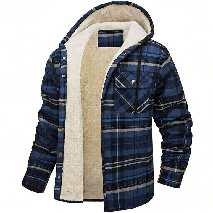 Herren-Kapuzenhemdjacke mit Karomuster und Fleecefutter - Marineblau - 5XL - image 4