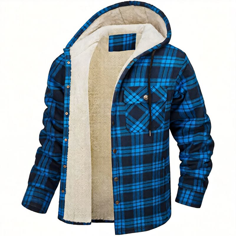 Herren-Kapuzenhemdjacke mit Karomuster und Fleecefutter - Königsblau - 5XL - image 3